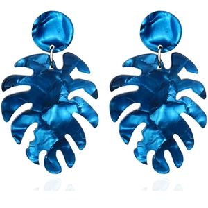 Boho acrylic palm leaf blue dangle earrings..NWT